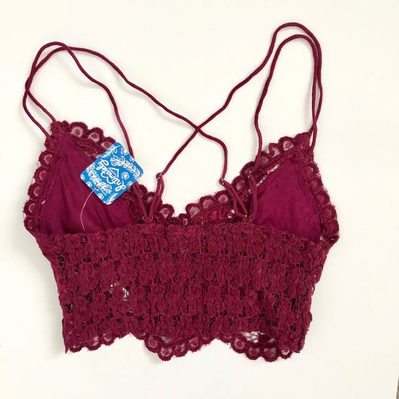 Free People Celine Bralette Velvet Lace Mulberry Size XS New - Picture 5 of 7